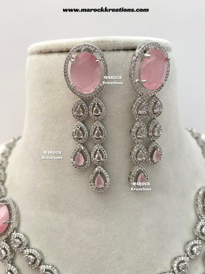 Zehra Silver American Diamond Double layer Necklace set