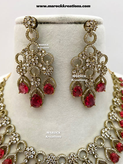 Anshika Antique Gold American Diamond Statement Necklace set