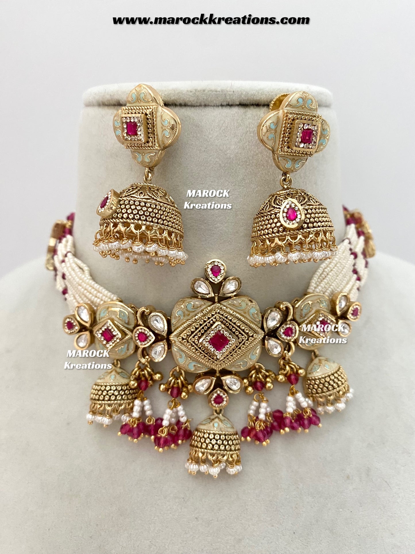 Habibi Premium Quality Gold plated Rajwadi Meenakari choker set
