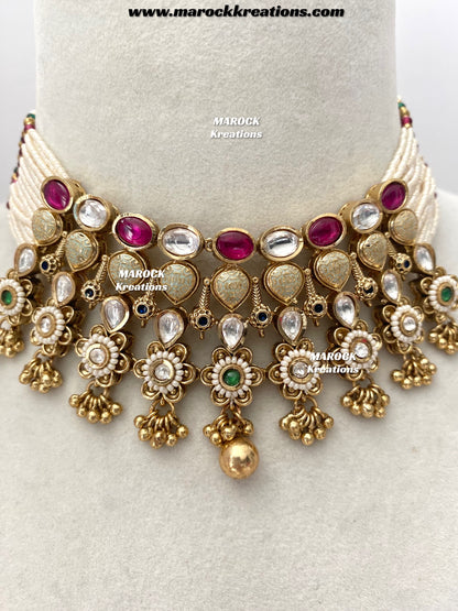 Trina Premium Quality exclusive Gold Plated Meenakari Rajwadi choker set