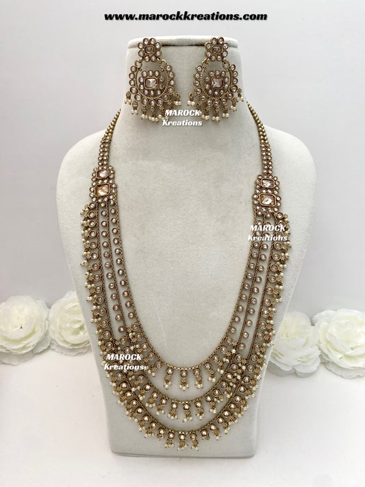 Meghan Premium Quality Polki triple layer Statement Rani haar set