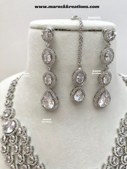 Gannat Silver American Diamond Necklace set