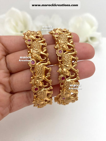 Neeru Premium Quality Matt Finish Gold plated openable Elephant kade/Bangles/Kangan (come in a pair)