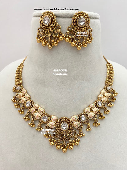 Mayuri Premium Quality Gold Plated Meenakari Rajwadi Necklace set