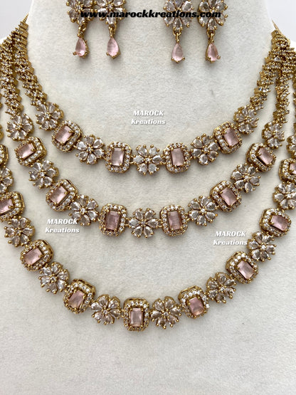 Arvin Antique Gold American Diamond triple layer Statement Necklace set