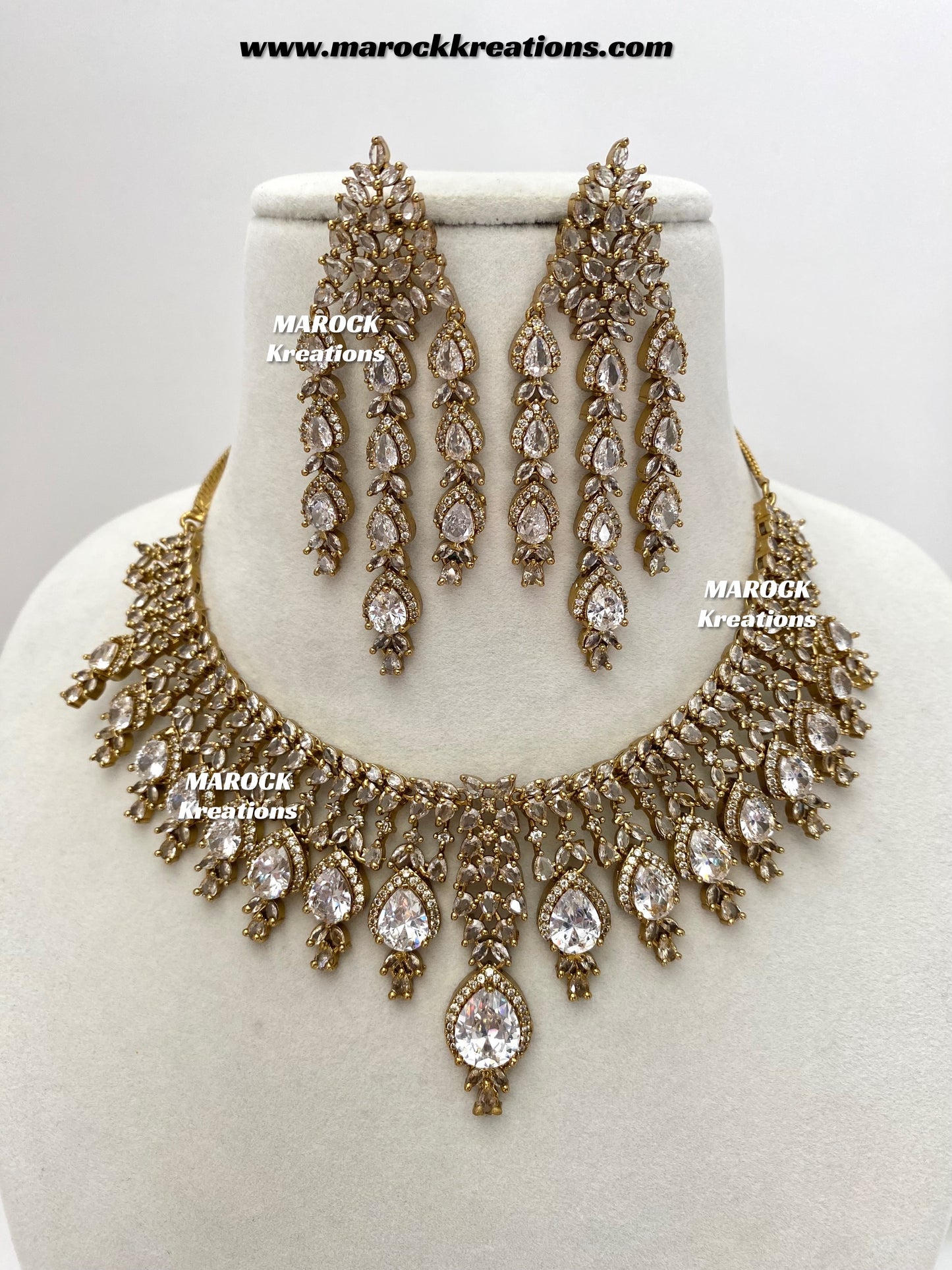Naima Antique Gold American diamond Statement Necklace set