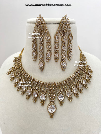 Naima Antique Gold American diamond Statement Necklace set