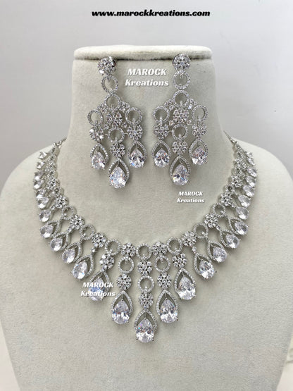 Anshika Silver American Diamond Necklace set