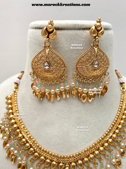 Feraz Premium Quality Gold Plated peepal patti necklace set