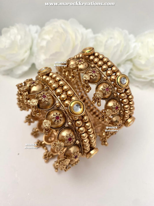 Nafisa Premium Quality Matt Finish Gold plated openable Rajwadi statement Bangles/Kangan