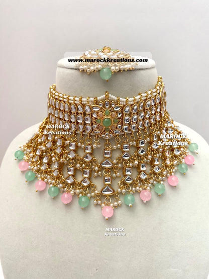 Statement Kundan Necklace set comes with Jhumki Earrings and Tikka