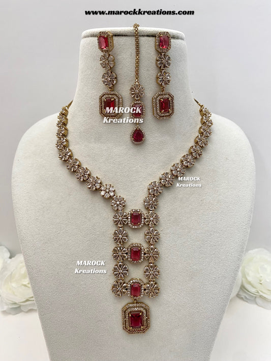 Claudia Antique Gold American Diamond Statement Necklace set