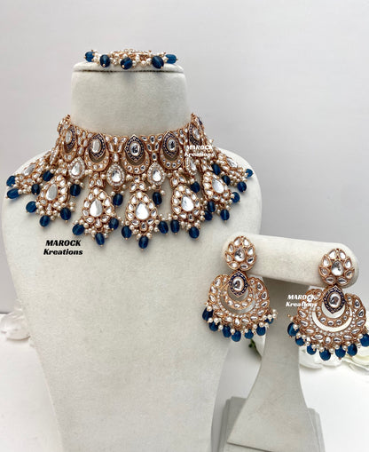 Kaniz Premium Quality Rose Gold Kundan Meenakari Choker/Necklace set