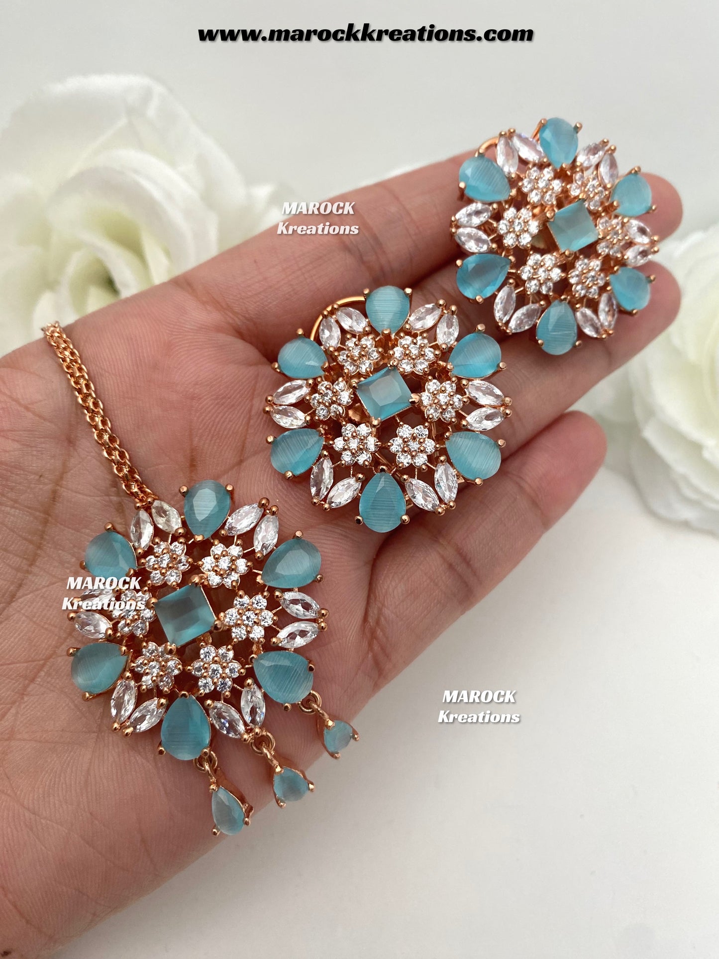 American Diamond studs earrings and tikka set