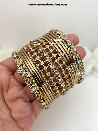 Antique Gold Kundan and stones Bangles stack (both hands)