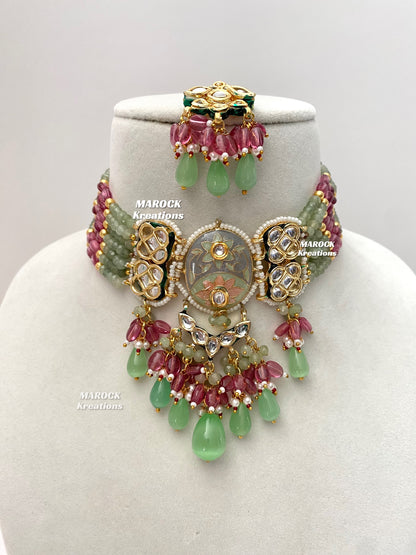 Brinda Premium Quality Kundan Meenakari Statement Choker set