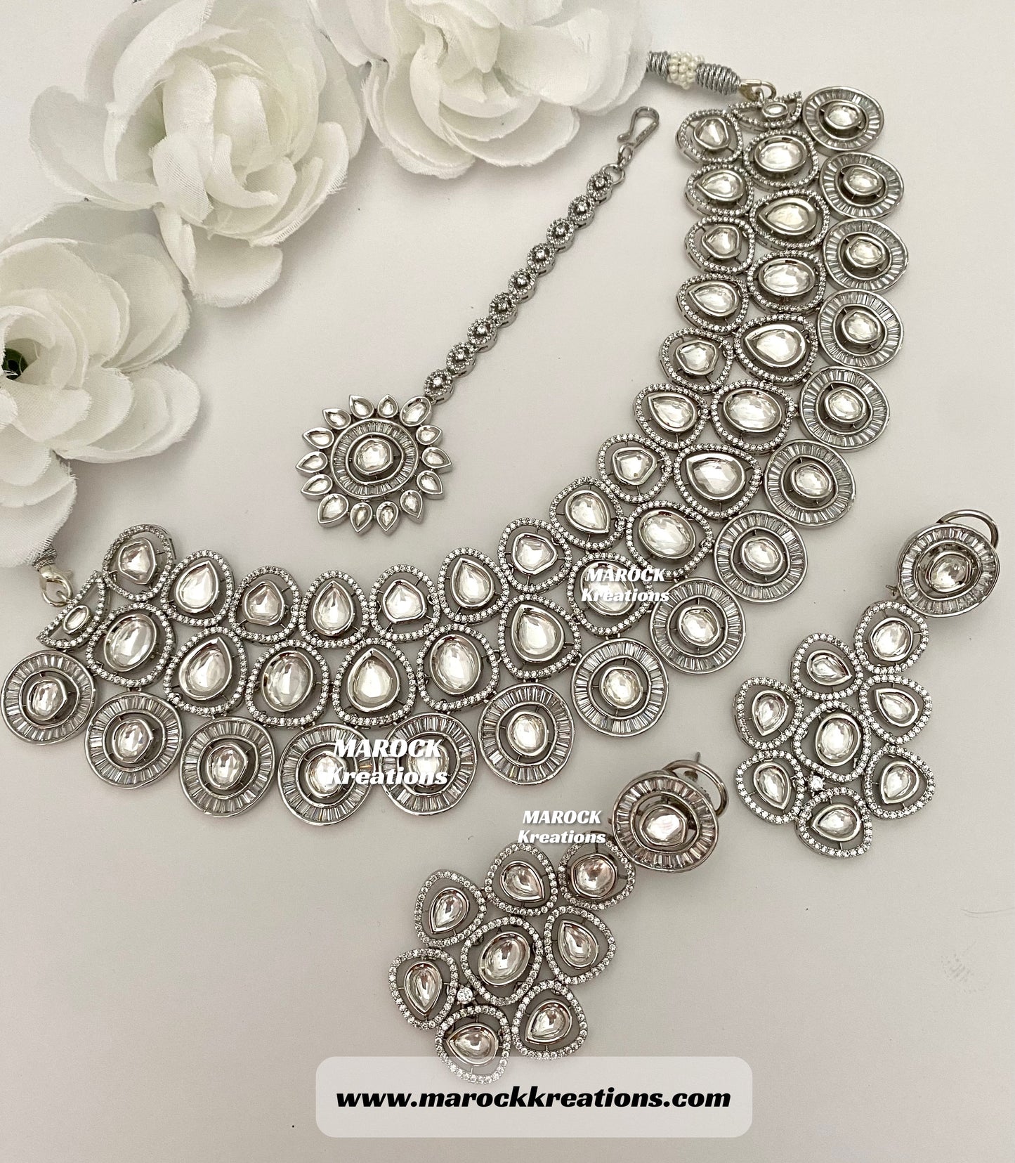 Tyani inspired Premium Quality Silver Real kundan Necklace set