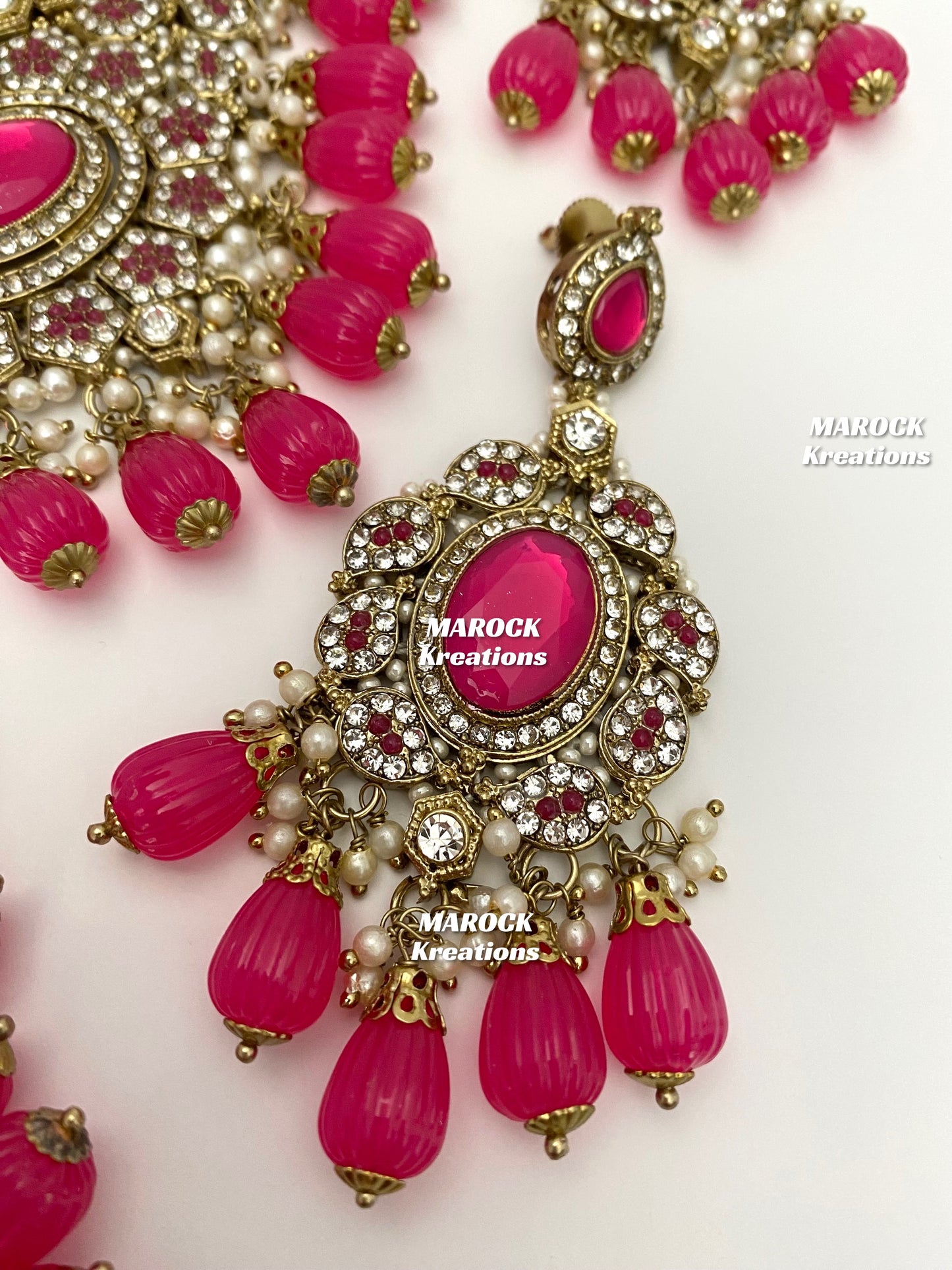 Antique Gold Pakistani Magenta Necklace set