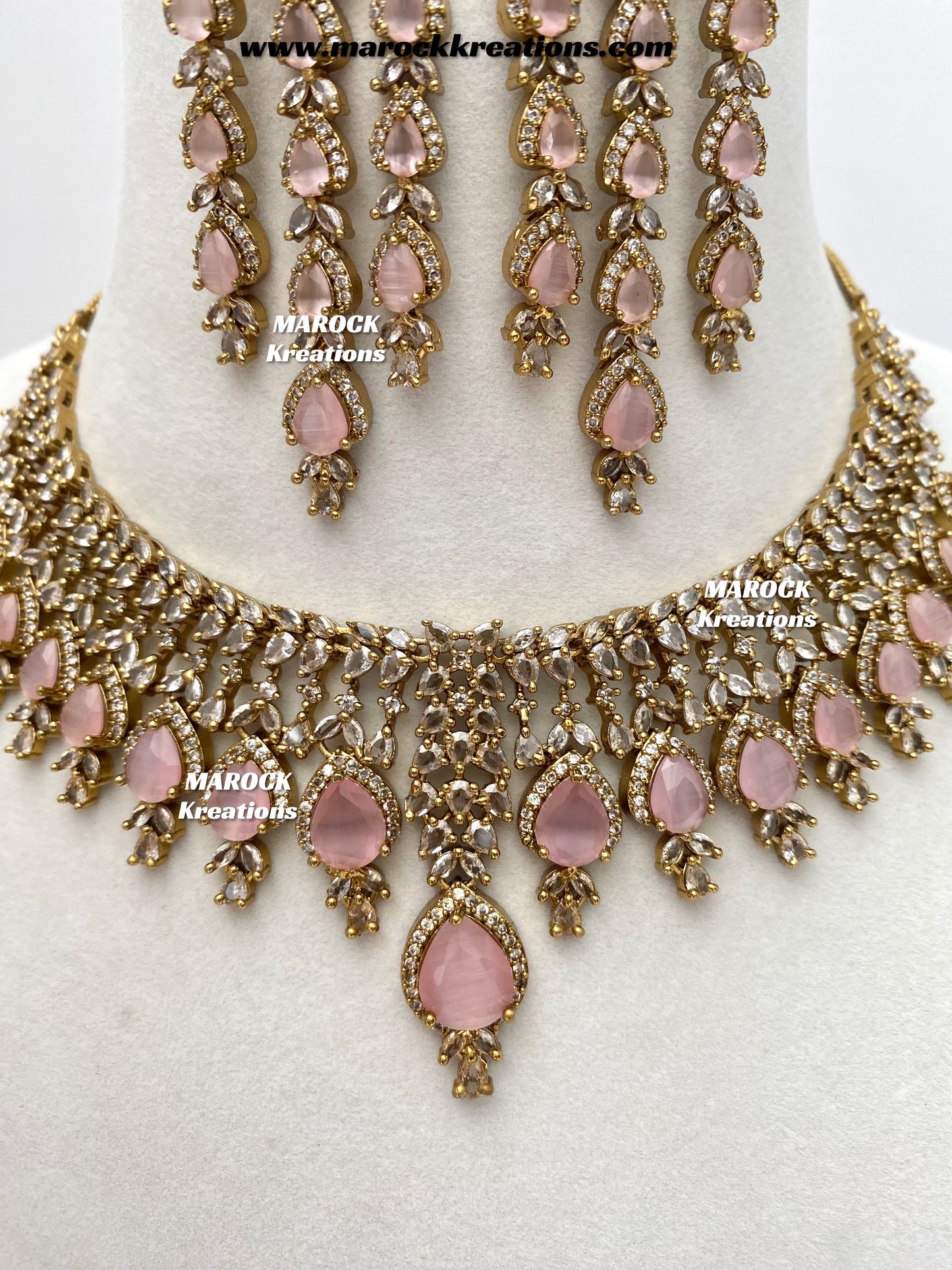 Naima Antique Gold American diamond Statement Necklace set