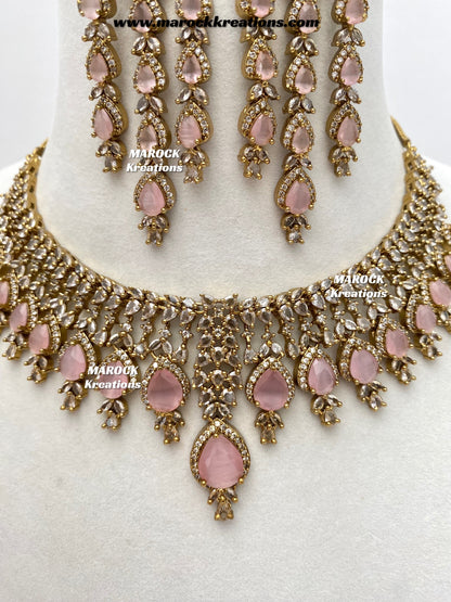 Naima Antique Gold American diamond Statement Necklace set