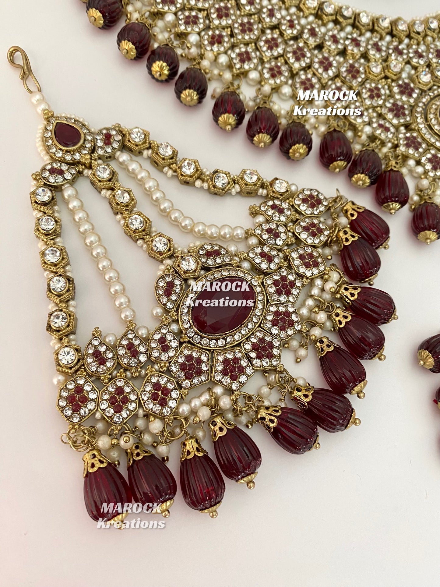 Antique Gold Pakistani Maroon Necklace set