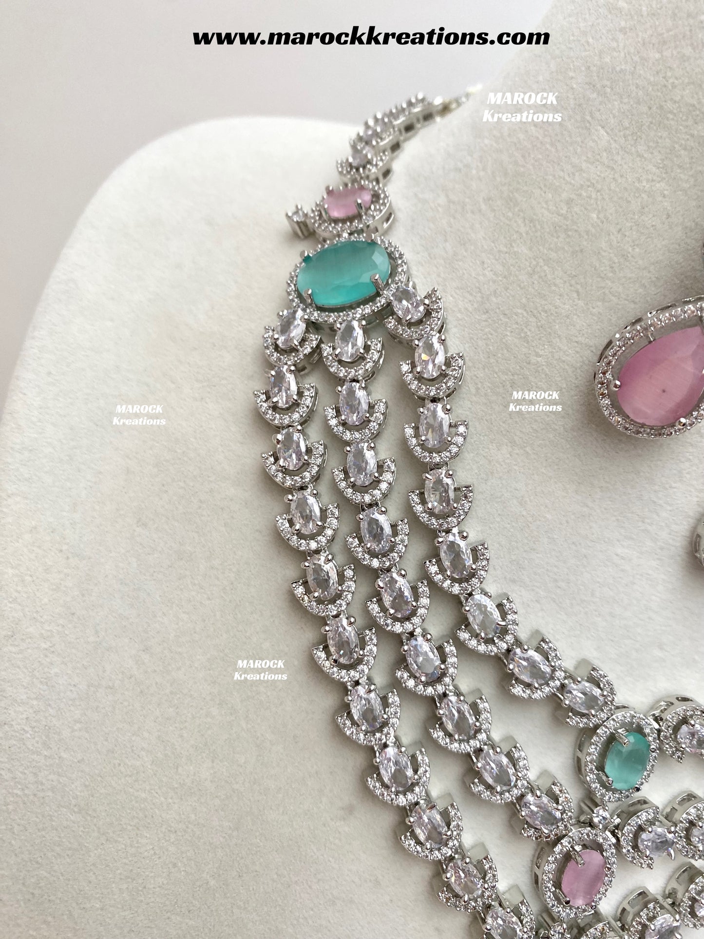 Gannat Silver American Diamond Necklace set