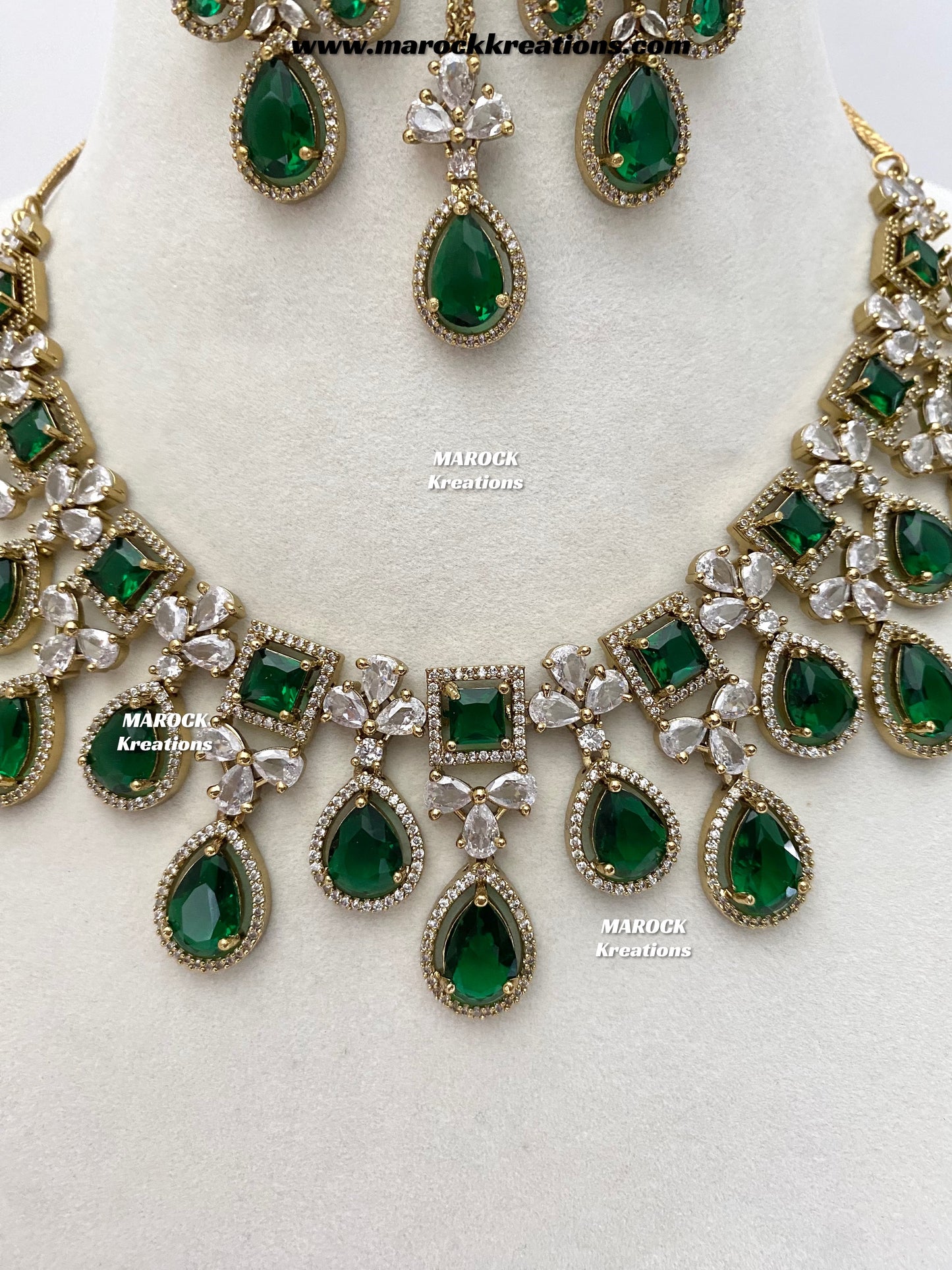 Erona Antique Gold American Diamond Statement Necklace set