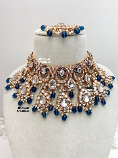 Kaniz Premium Quality Rose Gold Kundan Meenakari Choker/Necklace set
