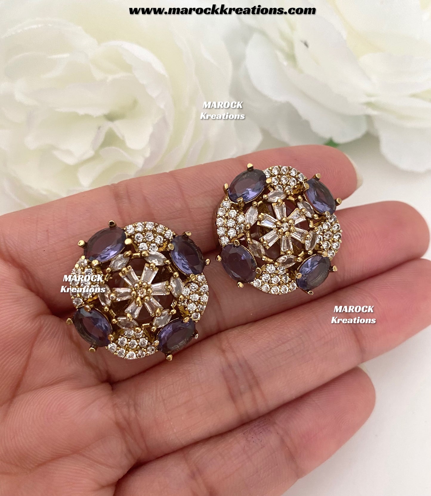 Thushi Antique Gold American Diamond Studs/Earrings