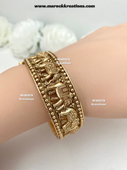 Afrin Gold plated elephant handcrafted openable screw statement kade/bangles