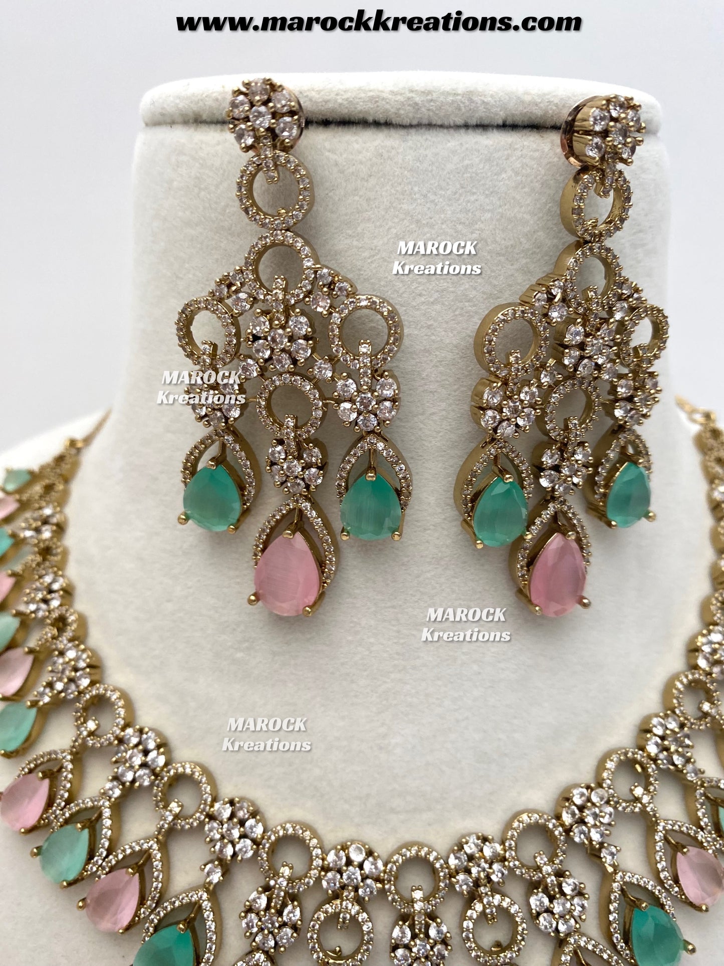 Anshika Antique Gold American Diamond Statement Necklace set