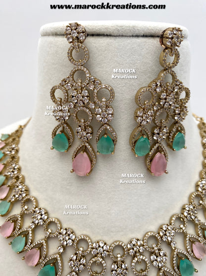 Anshika Antique Gold American Diamond Statement Necklace set