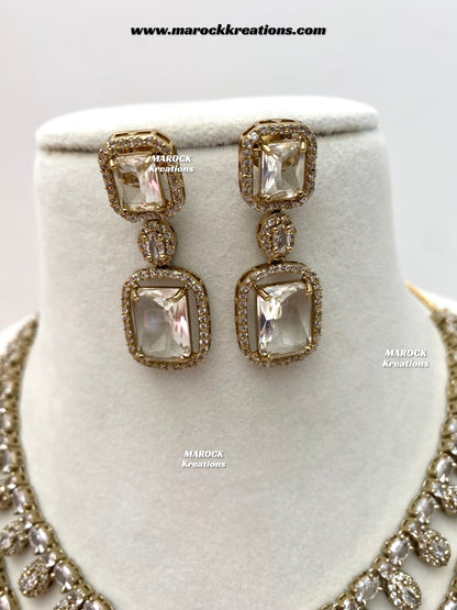 Eshika Antique Gold American Diamond double layer Necklace set