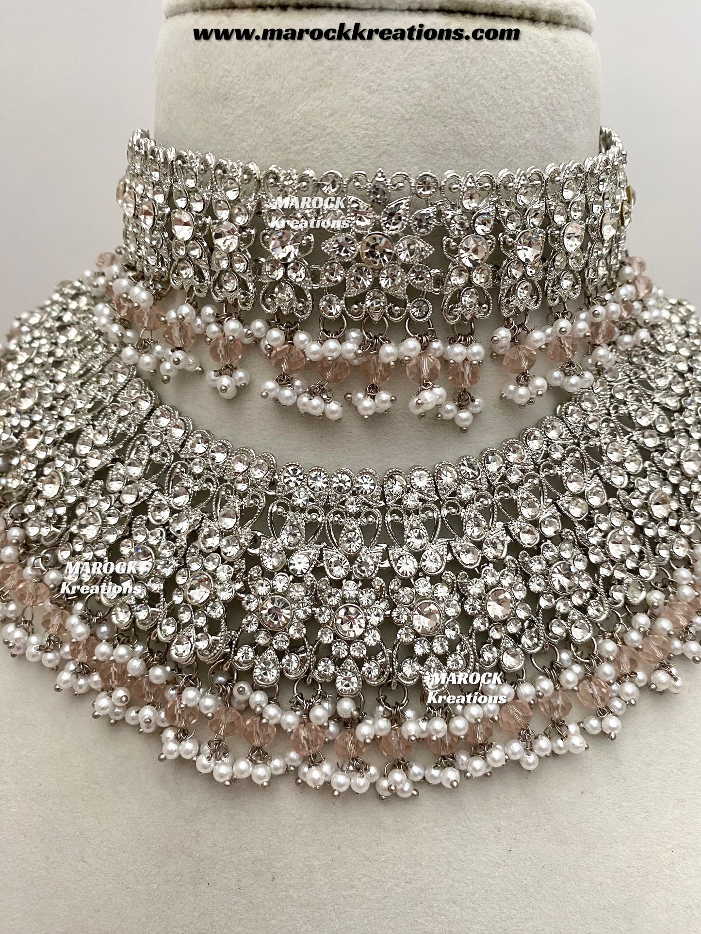 Sarwat Premium Quality Pakistani Silver Pink Bridal set/bridal jewelry