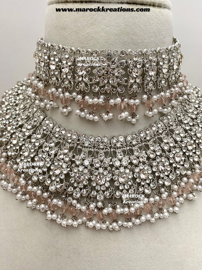 Sarwat Premium Quality Pakistani Silver Pink Bridal set/bridal jewelry