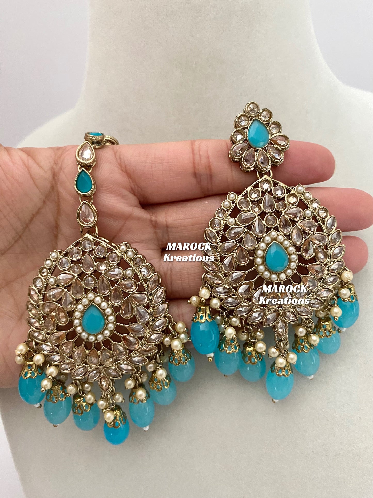 Antique Gold/Turquoise/Firozi Polki Necklace set