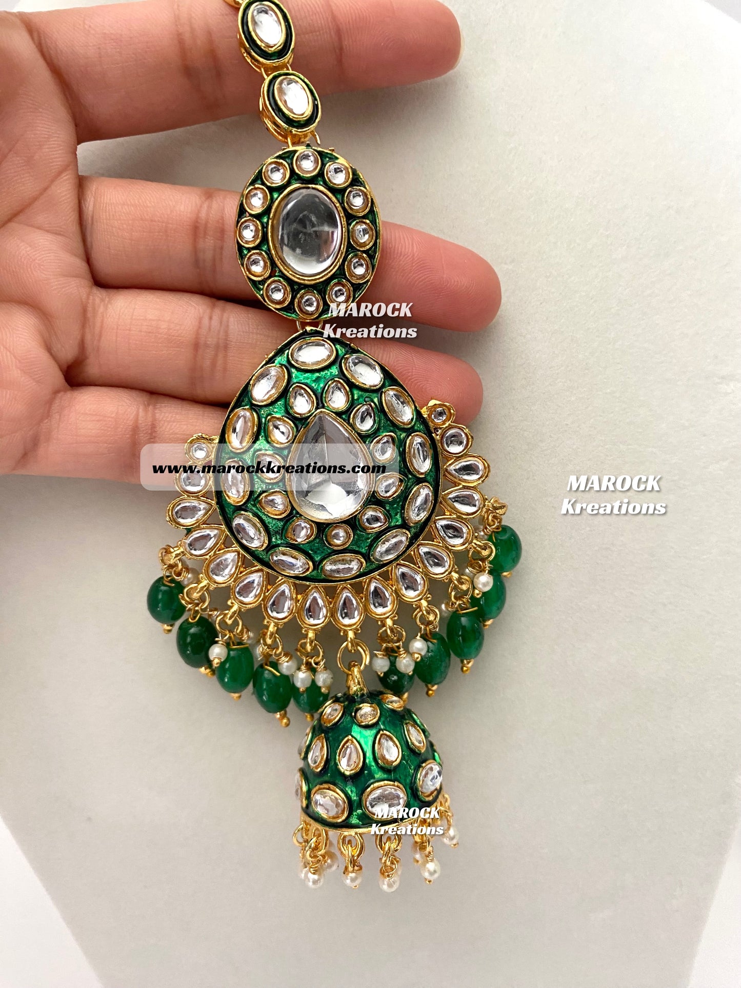 Trendy Uncut Kundan Green Meenakari Statement Bridal set