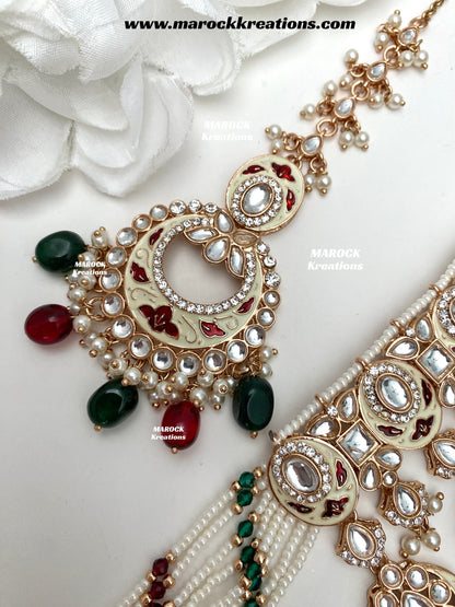 Nirvi Premium Quality Rose Gold Kundan Meenakari Choker/Necklace set
