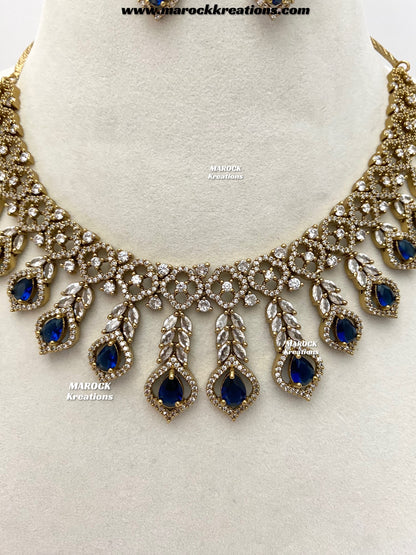 Maliha Antique Gold American Diamond Statement Necklace set