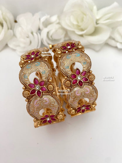 Dhvani Premium Quality Matt Finish Gold plated openable Meeankari Bangles/Kangan