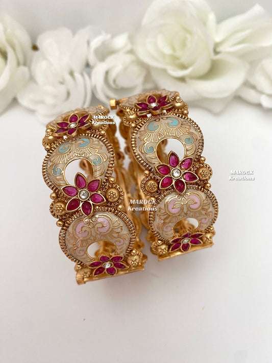 Dhvani Premium Quality Matt Finish Gold plated openable Meeankari Bangles/Kangan