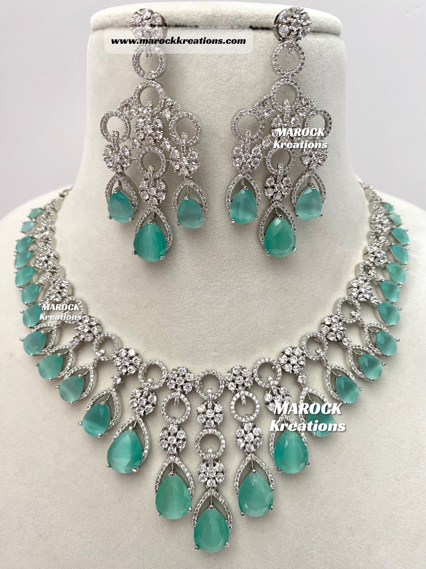 Anshika Silver American Diamond Necklace set