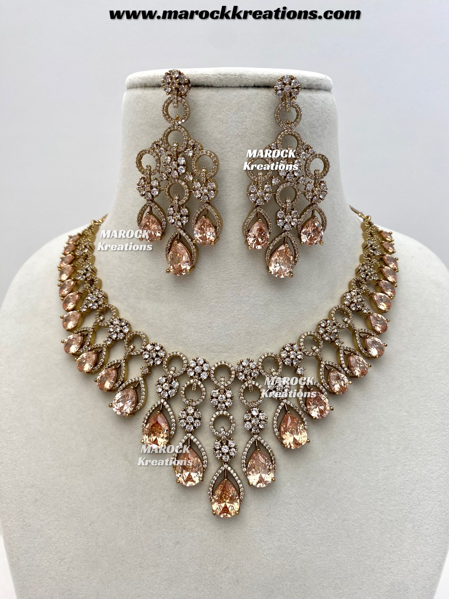 Anshika Antique Gold American Diamond Statement Necklace set