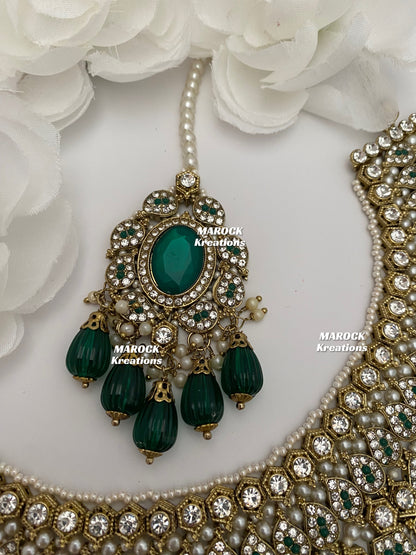 Antique Gold Pakistani Green Necklace set