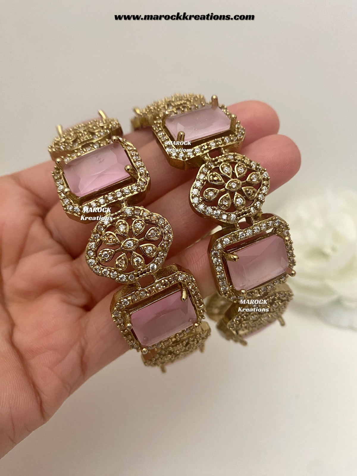 Trispa Antique Gold American Diamond Statement Bangles/Kade