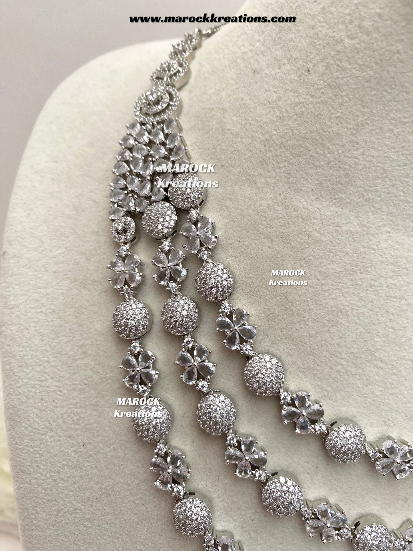 Kristin Silver American Diamond triple layer Necklace set