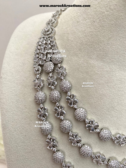 Kristin Silver American Diamond triple layer Necklace set