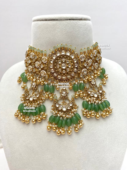 Sonam Premium Quality gold plated Paachi Kundan exclusive choker set