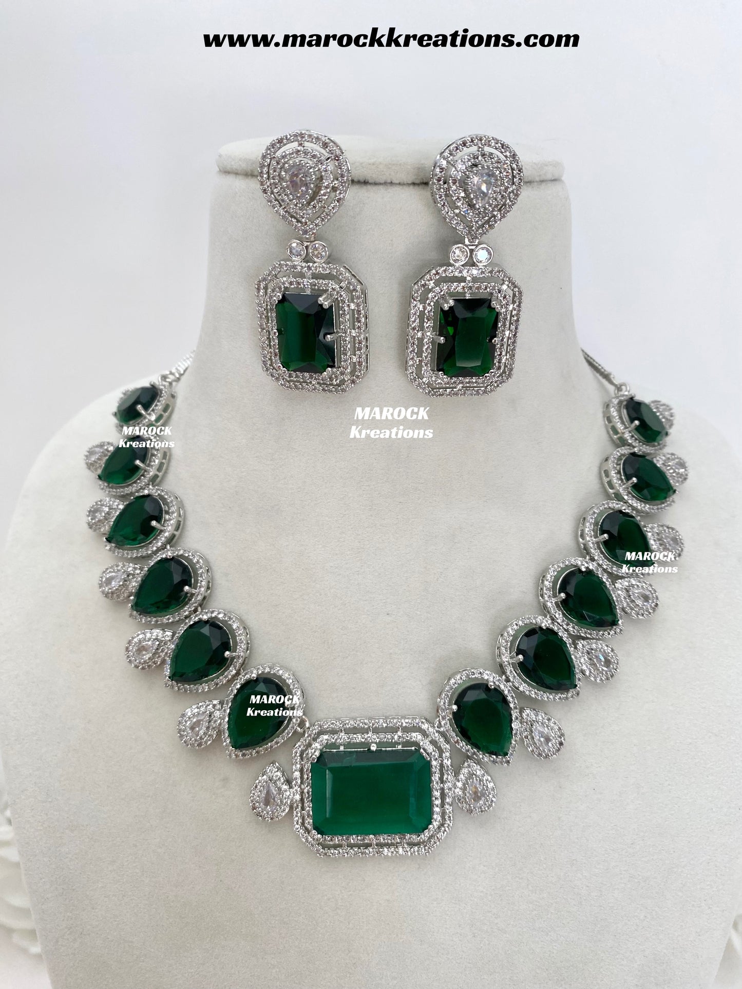 Fariha Silver American Diamond Necklace set