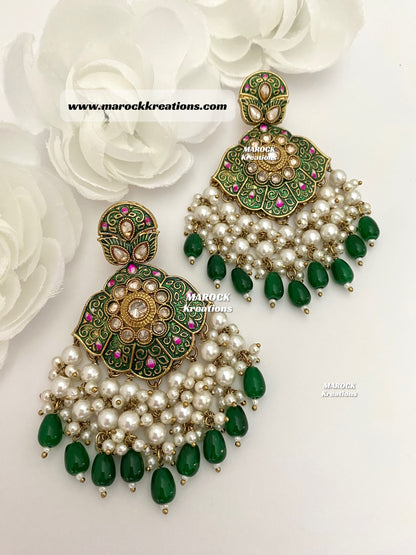 Premium Quality Polki Meenakari Statement Earrings